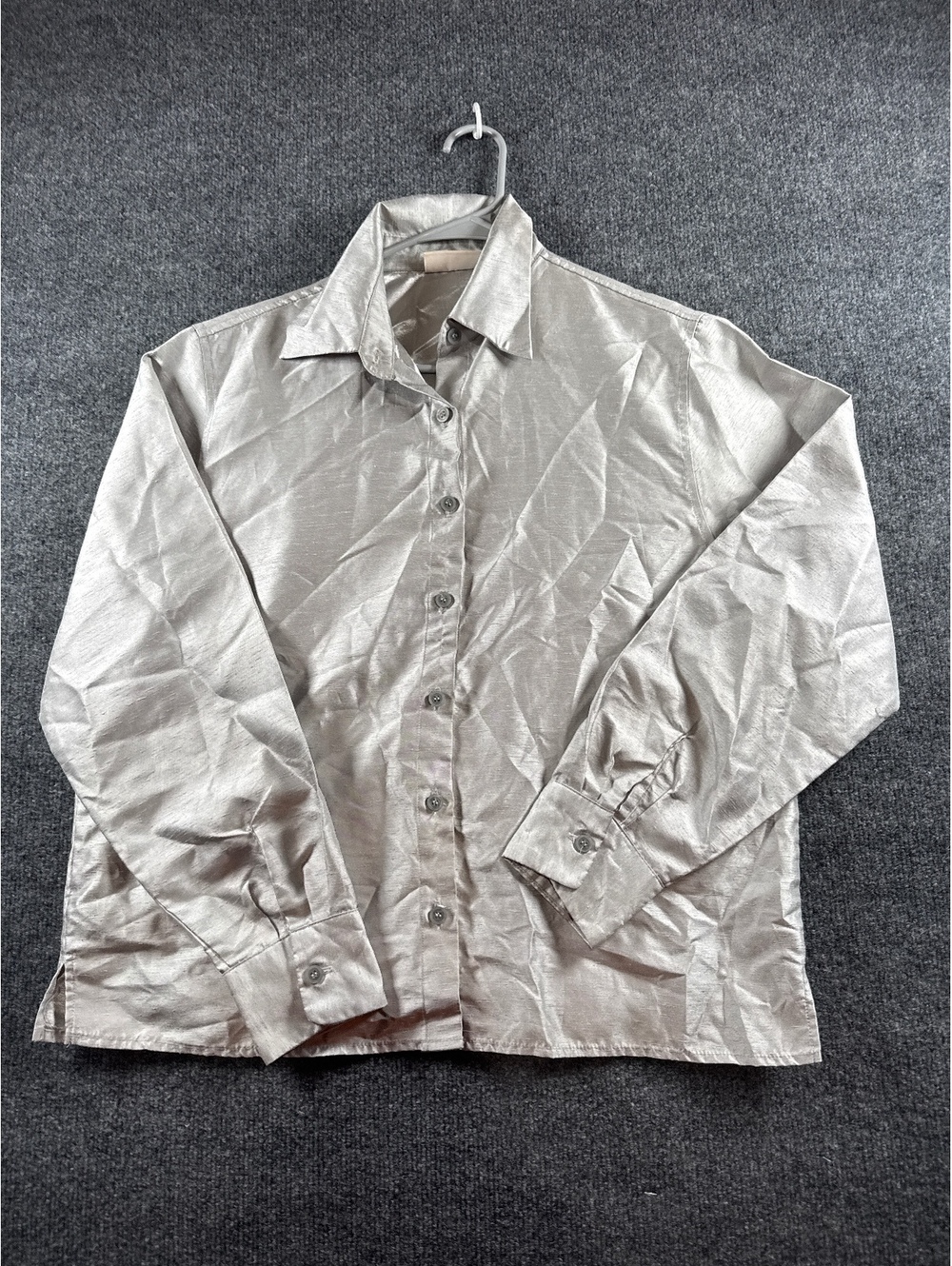 Aeropostale Womens Large Metallic Silver Button Down Shirt Long Sleeve Blouse